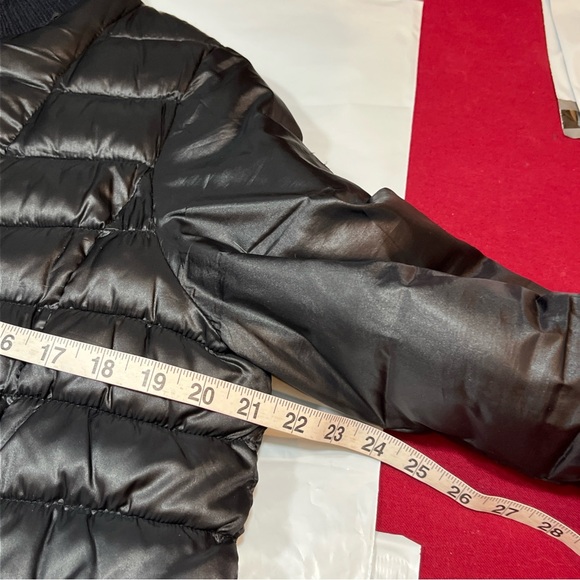 Betsey Johnson BLACK LONG Puffer COAT Zip Pockets Knit Ribbed High Collar Cuff L - Picture 6 of 16